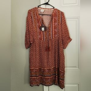Knox Rose Women's Flutter Elbow Sleeve A Line Dress Size M Clay Orange Boho